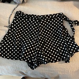 Aqua polka dot flowy shorts